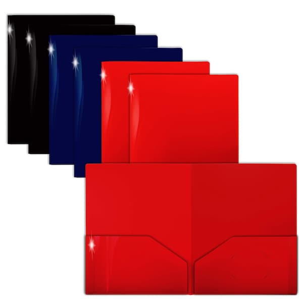 Gold Seal 2 Pkt Plastic Extra Heavyweight Folders Portfolio, High Sheen Finish, Red, Blue, Black, 12PK 86399 - main